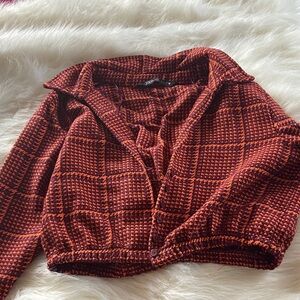 Zara Red and Black Checkered Blazer